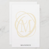モダンスタイリッシュエレガント金ゴールドモノグラム名 便箋 (正面/裏面)