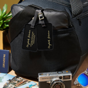 モダンスタイリッシュエレガント黒市松模様に金ゴールド旅行 ラゲッジタグ