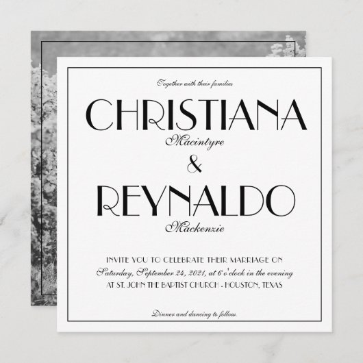 モダンスタイリッシュエレガント20sの結婚写真 招待状 (正面/裏面)