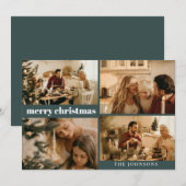モダンスタイリッシュカスタム写真クリスマスダークグリーン シーズンカード (正面/裏面)