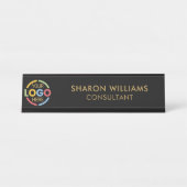 モダンスタイリッシュカスタムBusiness Logo Black and Data デスクネームプレート (正面)