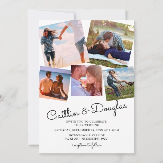 モダンスタイリッシュカップル6枚の写真結婚式招待状 招待状 (正面)