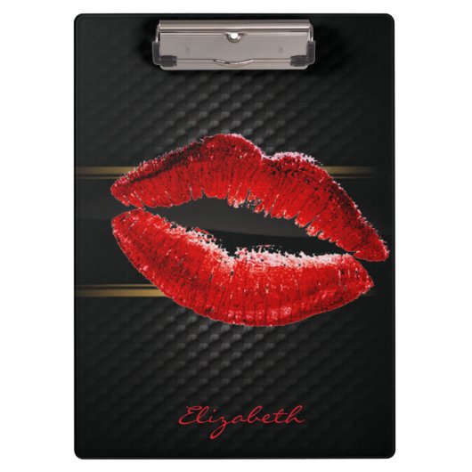モダンスタイリッシュグリッター赤い唇パーソナライズされた クリップボード (正面)