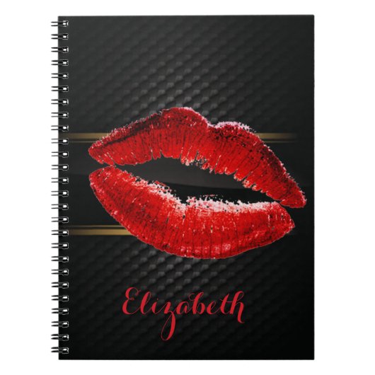 モダンスタイリッシュグリッター赤い唇パーソナライズされた ノートブック (正面)