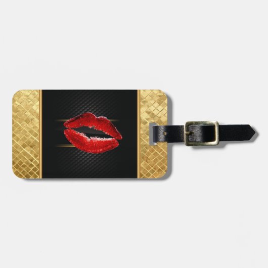 モダンスタイリッシュグリッター赤い唇パーソナライズされた ラゲッジタグ (正面横)