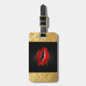 モダンスタイリッシュグリッター赤い唇パーソナライズされた ラゲッジタグ (正面縦)