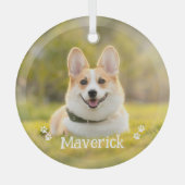 モダンスタイリッシュシンプルパーソナライズされたペットドッグ写真 ガラスオーナメント (正面)