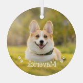 モダンスタイリッシュシンプルパーソナライズされたペットドッグ写真 ガラスオーナメント (裏面)