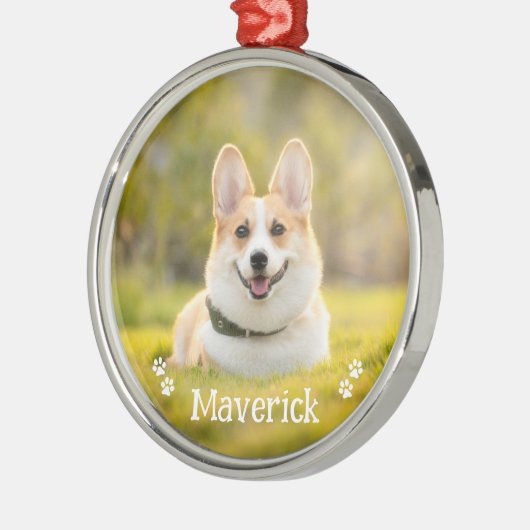 モダンスタイリッシュシンプルパーソナライズされたペットドッグ写真 メタルオーナメント (左)