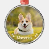 モダンスタイリッシュシンプルパーソナライズされたペットドッグ写真 メタルオーナメント (正面)