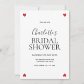 モダンスタイリッシュシンプルレッドラブハートブライダルシャワー 招待状 (正面)