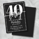 モダンスタイリッシュシンプルScript 40th誕生日パーティー 招待状<br><div class="desc">スタイルでシンプルのこのマイルストーンに最適な40歳の誕生日パーティの招待状とを紹介す祝る。このお洒落デザインは黒はっきりした色の背景を持ち、その上に40の目立つ部分がある。下の「四十」は書書字が優雅に、洗練されたtouchを加えている。招待期間中の文字は、白とグレーのシンプルフォントモダンとスクリプトの組み合わせを組み合わせ、黒い背景に印象的なコントラストを作り出す。クリーンな白いフレームのまわりにエッジは、エレガンスのtouchでデザインを完了する。この招待はシックで40歳の誕生日スタイリッシュお祝いに最適だ。背景色、フォント、およびフレームは、すべて自分のカスタマイズスタイルに合わせることができる。黒モダン白40歳の誕生日パーティの招待状スクリプエレガントト40お祝い。印刷された招待状として、またはダウンロード可能なデジタル招待状として利用可能で、電子メールで送信するか、ローカルで印刷することができる！</div>