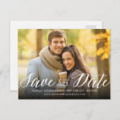 モダンスタイリッシュシンプルScript Photo日付の保存 案内ポストカード (正面/裏面)