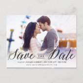 モダンスタイリッシュシンプルScript Photo日付の保存 案内ポストカード (正面)