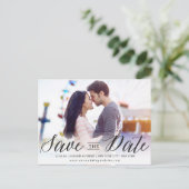 モダンスタイリッシュシンプルScript Photo日付の保存 案内ポストカード (スタンド正面)