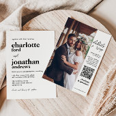 モダンスタイリッシュタイポグラフィQRコード写真結婚 招待状