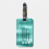 モダンスタイリッシュターコイズブラッシュド金モノグラムの属 ラゲッジタグ (裏面縦)