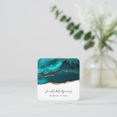 モダンスタイリッシュティール(緑がかった色)と金ゴールドアゲートオンホワイト スクエア名刺 (スタンド正面)