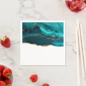 モダンスタイリッシュティール（緑がかった色）と金ゴールドアゲートオンホワイト スタンダードカクテルナプキン (インサイチュ)