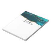 モダンスタイリッシュティール(緑がかった色)と金ゴールドアゲートオンホワイト ノートパッド (回転)