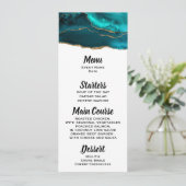 モダンスタイリッシュティール（緑がかった色）のアゲートおよび金ゴールドリボンメニュー 招待状 (スタンド正面)