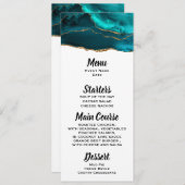 モダンスタイリッシュティール（緑がかった色）のアゲートおよび金ゴールドリボンメニュー 招待状 (正面/裏面)