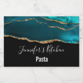 モダンスタイリッシュティール（緑がかった色）アゲート&金ゴールドリボンキッチン フードラベル (シングルラベル)