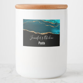 モダンスタイリッシュティール（緑がかった色）アゲート&金ゴールドリボンキッチン フードラベル