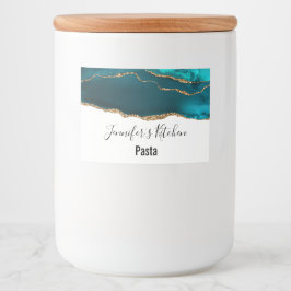 モダンスタイリッシュティール（緑がかった色）アゲート&金ゴールドリボンキッチン フードラベル