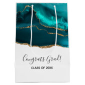 モダンスタイリッシュティール（緑がかった色）アゲート&金ゴールドリボン卒業 ミディアムペーパーバッグ (裏面)