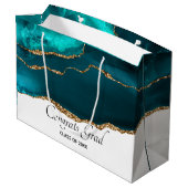 モダンスタイリッシュティール（緑がかった色）アゲート&金ゴールドリボン卒業 ラージペーパーバッグ (裏面アングル)