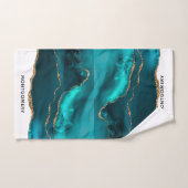 モダンスタイリッシュティール(緑がかった色)アゲート&金ゴールドリボン バスタオルセット (ハンドタオル)