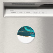 モダンスタイリッシュティール（緑がかった色）アゲート&金ゴールドリボン マグネット (インサイチュ (食洗機))