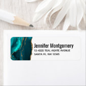 モダンスタイリッシュティール（緑がかった色）アゲート&金ゴールドリボン ラベル (インサイチュ)