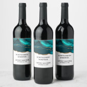 モダンスタイリッシュティール（緑がかった色）アゲート&金ゴールドリボン ワインラベル (ボトル)