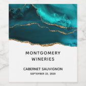 モダンスタイリッシュティール（緑がかった色）アゲート&金ゴールドリボン ワインラベル (シングルラベル)