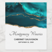 モダンスタイリッシュティール（緑がかった色）アゲート&金ゴールドリボン ワインラベル (シングルラベル)