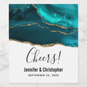 モダンスタイリッシュティール（緑がかった色）アゲート&金ゴールドリボン ワインラベル (シングルラベル)