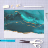 モダンスタイリッシュティール（緑がかった色）アゲート&金ゴールドリボン 薄葉紙 (クラフト)