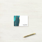 モダンスタイリッシュティール（緑がかった色）アゲート&金ゴールドリボ結婚ン ポストイット (デスク上)