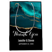 モダンスタイリッシュティール（緑がかった色）アゲート&金ゴールドリボ結婚ン ミディアムペーパーバッグ (正面)