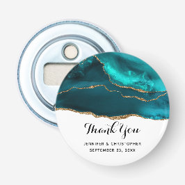 モダンスタイリッシュティール（緑がかった色）アゲート&金ゴールドリボ結婚ン 栓抜き