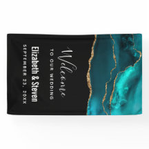 モダンスタイリッシュティール（緑がかった色）アゲート&金ゴールドリボ結婚ン