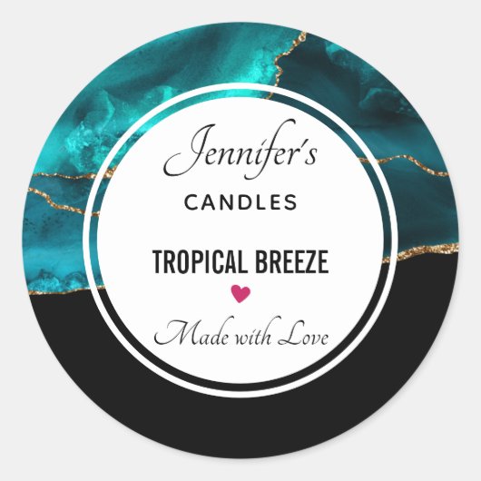 モダンスタイリッシュティール(緑がかった色)金ゴールドアゲートキャンドル ラウンドシール (正面)