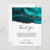 モダンスタイリッシュティール（緑がかった色）金ゴールド&ホワイトアゲートサンキュー ポストカード (正面/裏面)