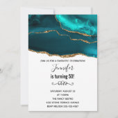 モダンスタイリッシュティール(緑がかった色)金ゴールド&ホワイトアゲート誕生日 招待状 (正面)