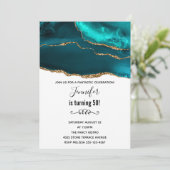 モダンスタイリッシュティール(緑がかった色)金ゴールド&ホワイトアゲート誕生日 招待状 (スタンド正面)