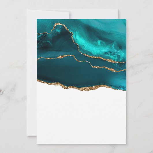 モダンスタイリッシュティール（緑がかった色）金ゴールド&ホワイトアゲート誕生日 招待状 (裏面)