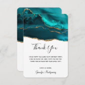 モダンスタイリッシュティール（緑がかった色）金ゴールド&ホワイトアゲート サンキューカード (正面/裏面)