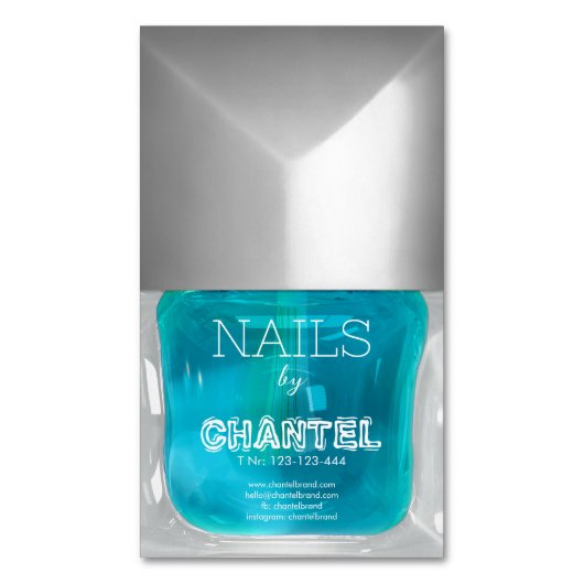 モダンスタイリッシュトレンディーネオンブルー爪、 ネイルポーランドシック マグネット名刺 (正面縦)